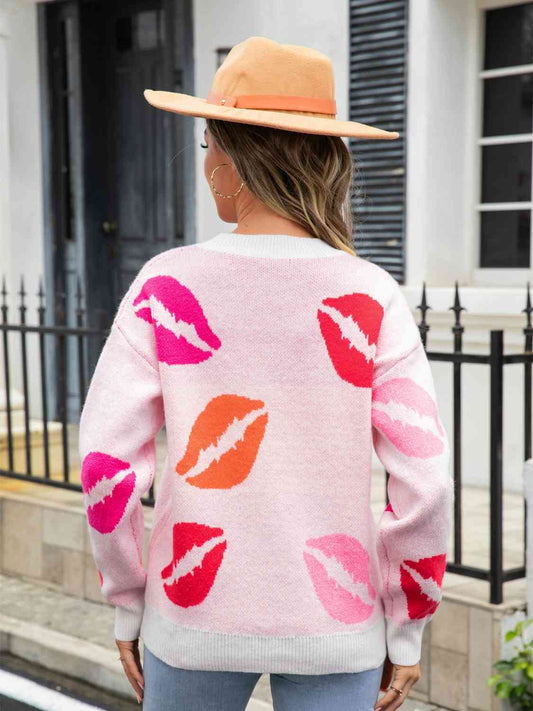 Lips Galore V-Neck Sweater