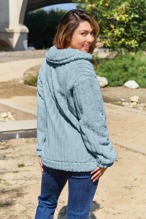 Fluffy Zip-Up Collared Jacket | Multiple Colors