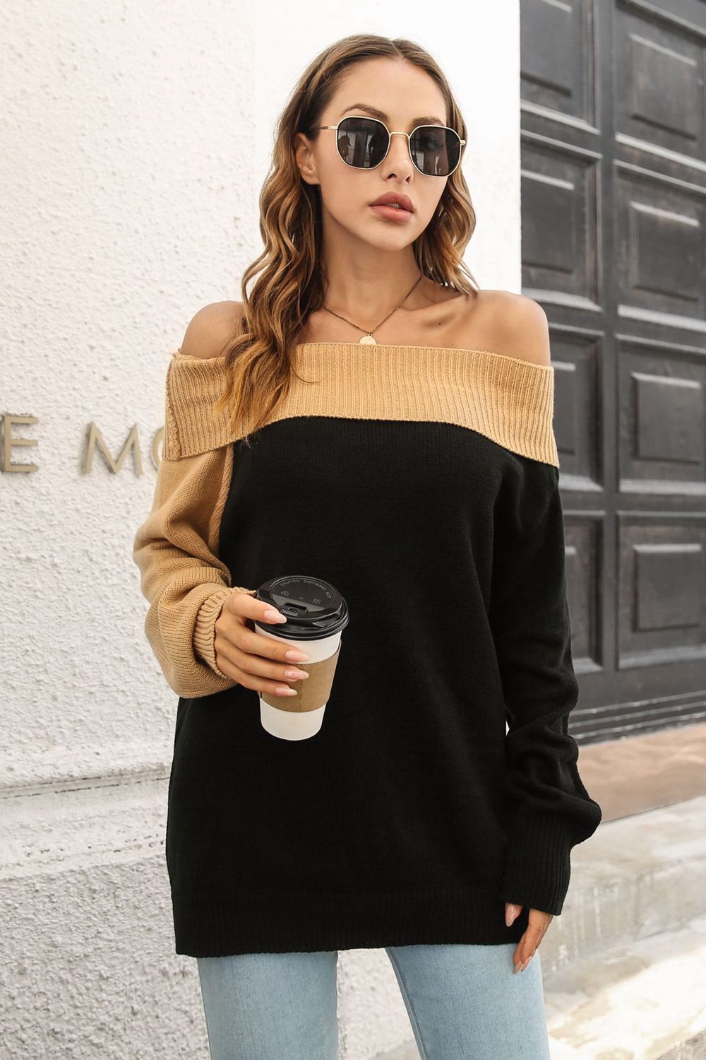 Lantern Off-Shoulder Pullover Sweater