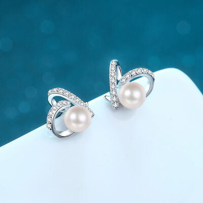 Natural Pearl Moissanite Sterling Silver Earrings