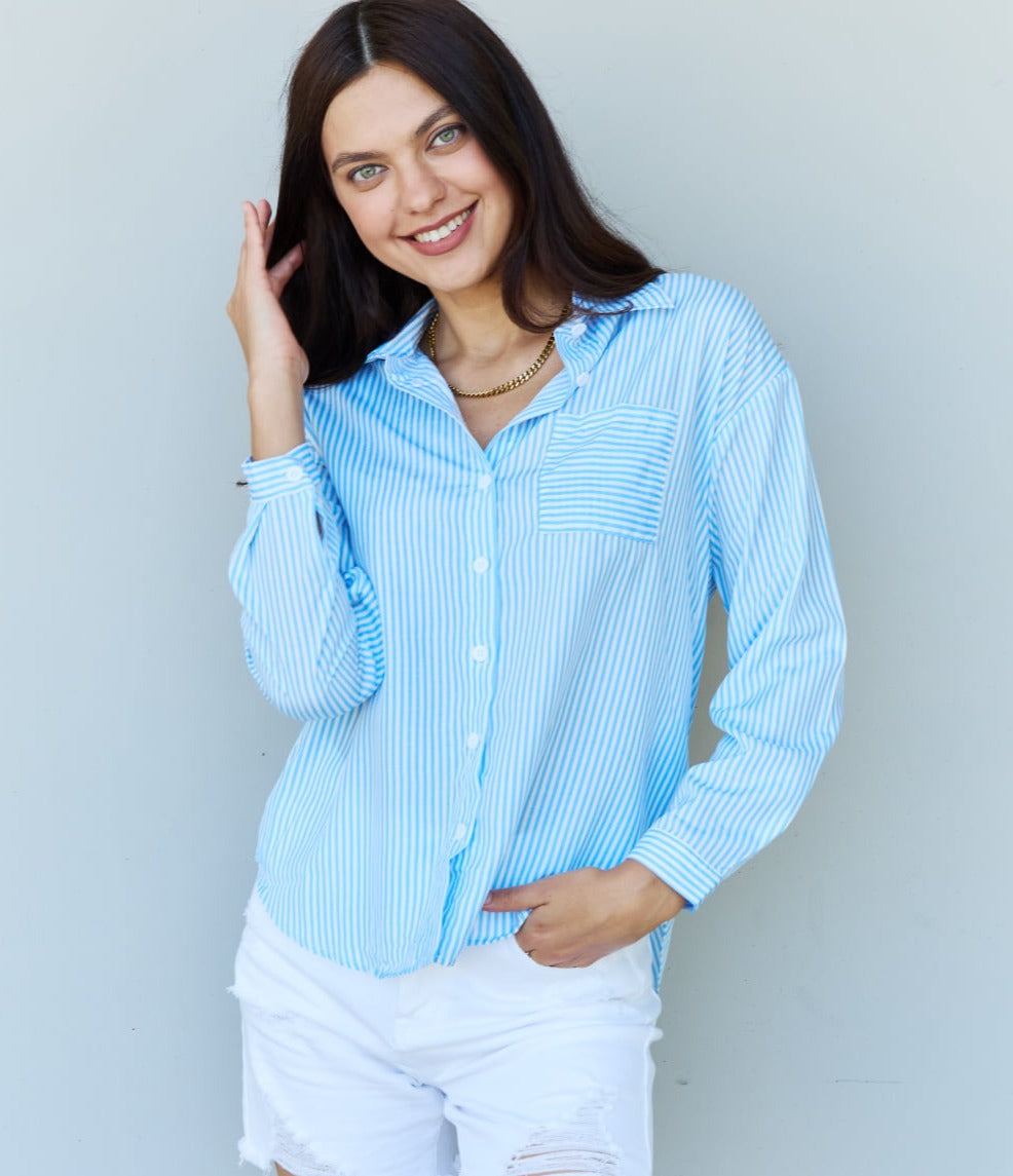 She Means Business Striped Button Down Top