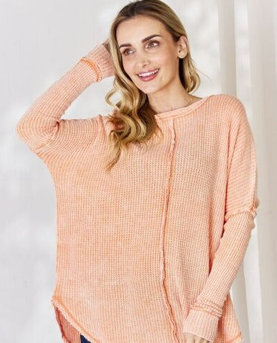 Oversized Washed Waffle Long Sleeve Top