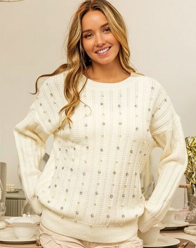 Pearl & Rhinestone Sweater