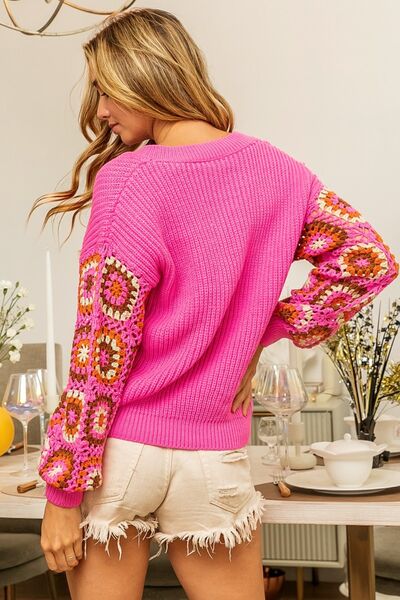 May Flowers V-Neck Crochet Sweater