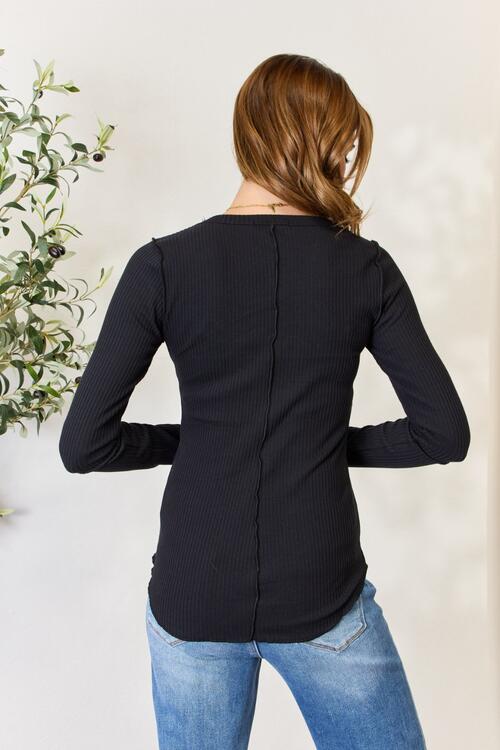 Back to the Basics Ribbed Long Sleeve Top | Black