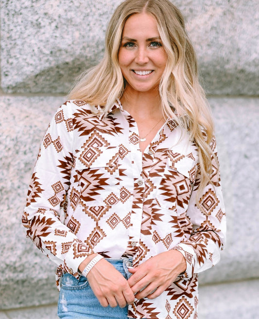 Aztec Collared Buttoned Top