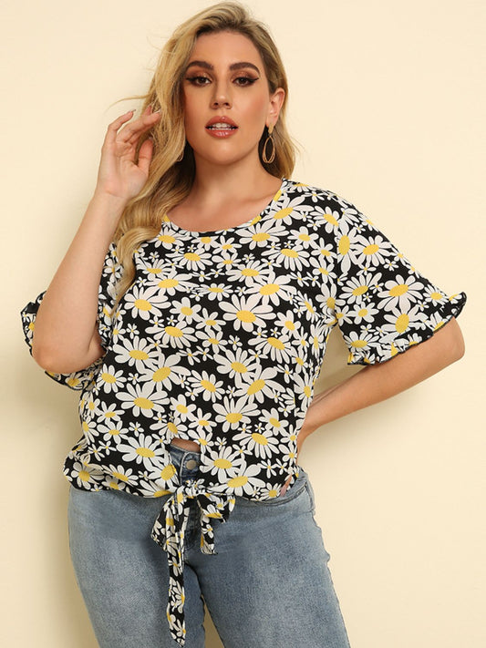 Floral Tie Hem Blouse | Curvy