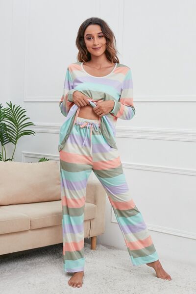 Striped Top & Drawstring Pants Lounge Set