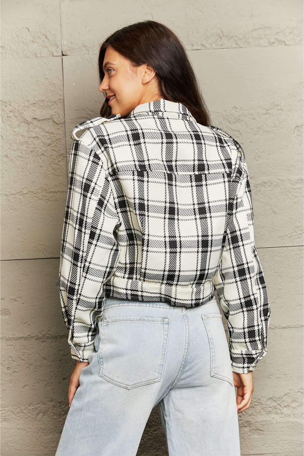 Cuffed Up Plaid Collared Jacket