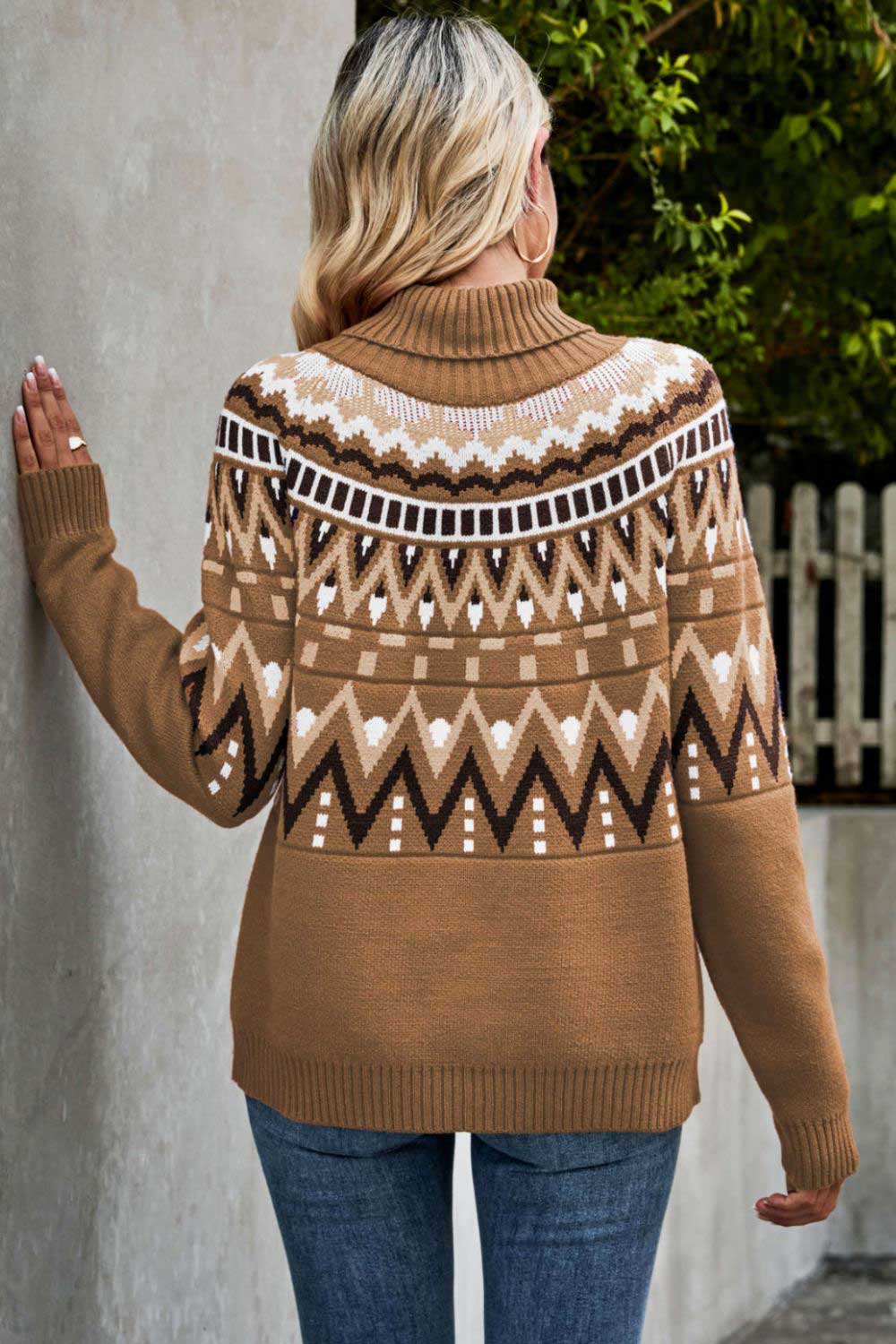 Chevron Turtleneck Ribbed Sweater