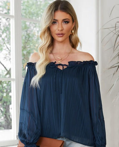 Je T'aime Off-Shoulder Flounce Blouse