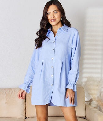 All Out Button Up Collared Denim Dress