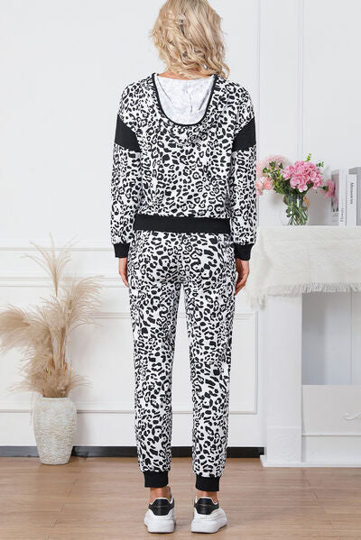 Leopard Contrast Hoodie & Pants Set