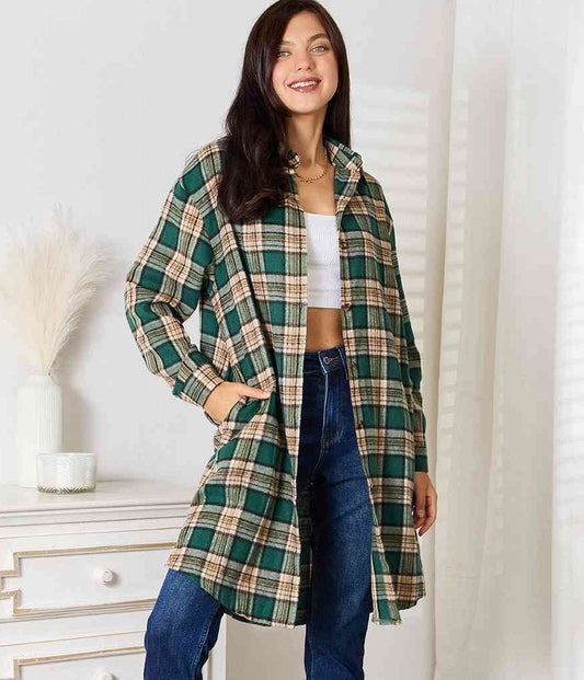 Plaid Collared Long Sleeve Top