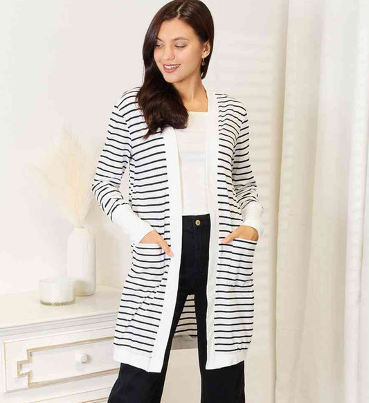 Striped Open Front Longline Cardigan