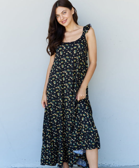 In The Garden Ruffle Floral Maxi Dress | Black & Yellow