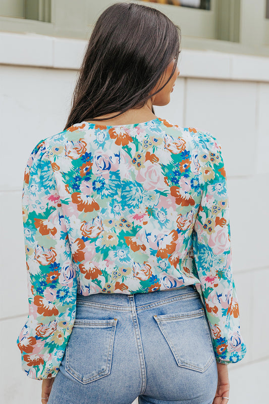 Floral Balloon Sleeve Top