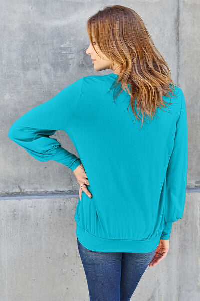 Blue Skies V-Neck Lantern Sleeve Blouse