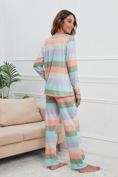 Striped Top & Drawstring Pants Lounge Set