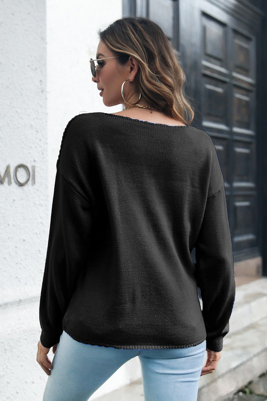 New Jersey Cable-Knit V-Neck Sweater