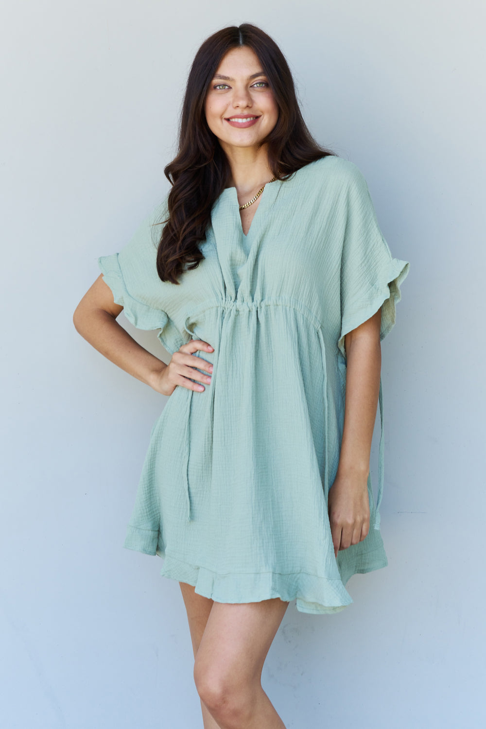 Out Of Time Ruffle Hem Dress | Light Sage