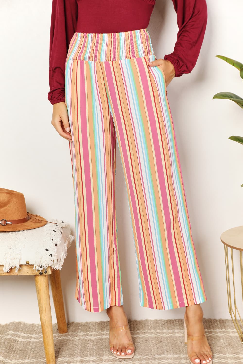 Striped Smocked Waist Pants