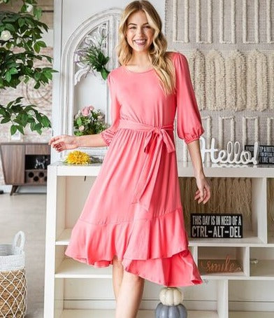 Coral Ruffle Hem Dress