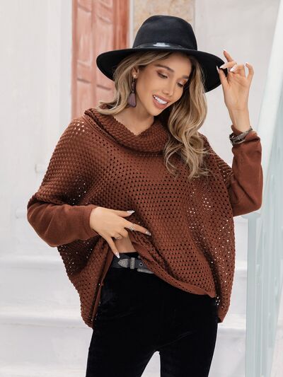 Openwork Mock Neck Sweater