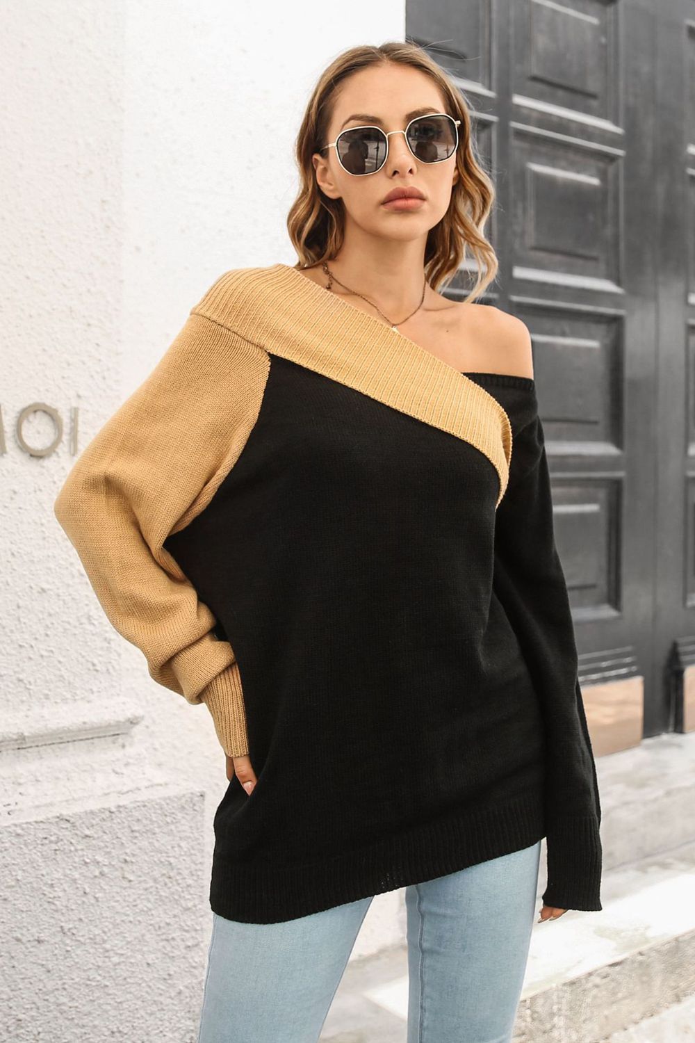 Lantern Off-Shoulder Pullover Sweater