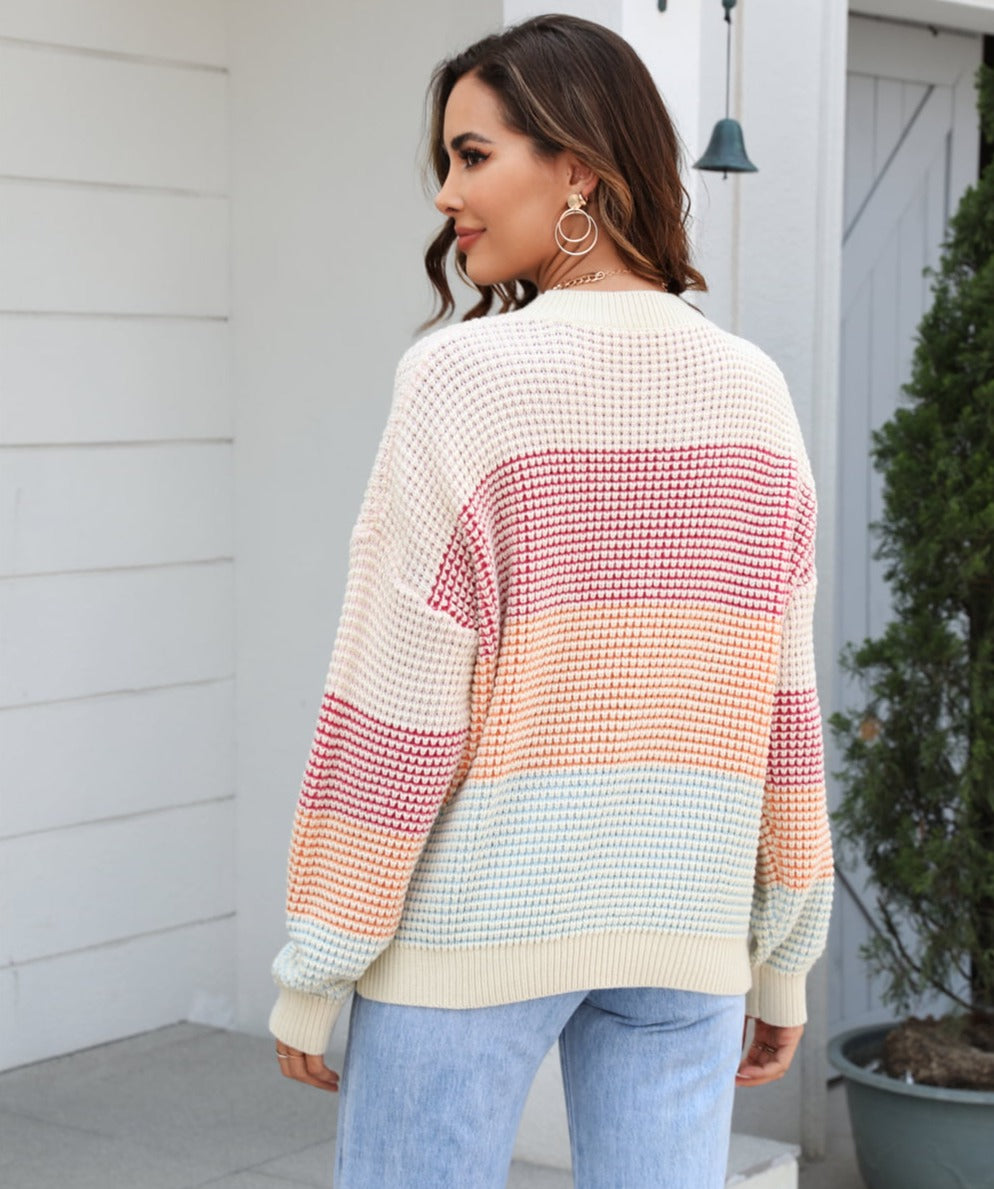 Apricot Waffle-Knit Block Sweater