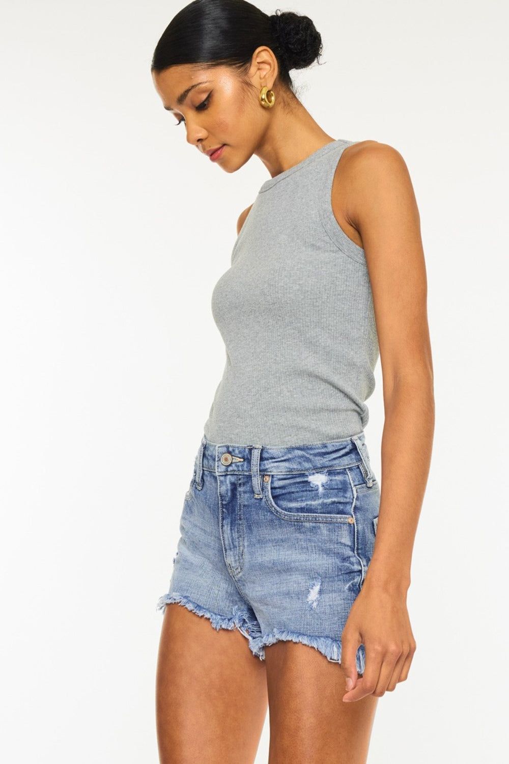 Dazed Distressed Raw Hem Denim Shorts | Kancan