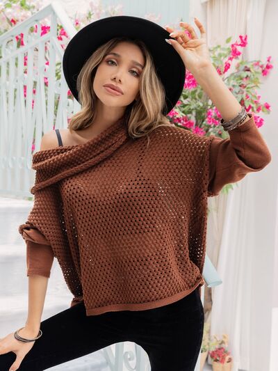 Openwork Mock Neck Sweater