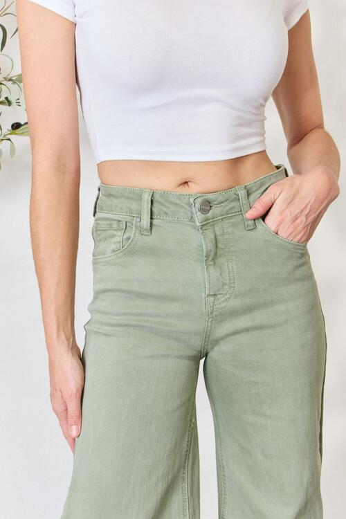 Sage Raw Hem Wide-Leg Jeans | Risen