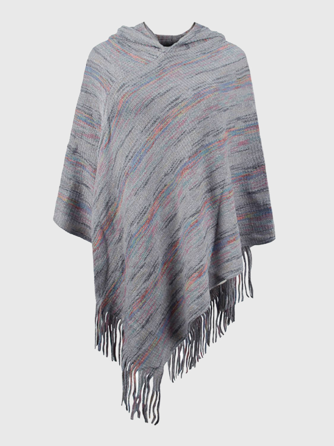 Beige Fringe Hooded Poncho