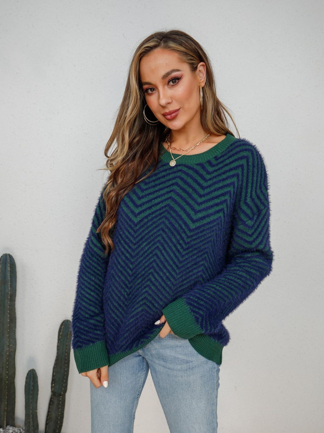 Zig Zag Long Sleeve Sweater | Multiple Colors