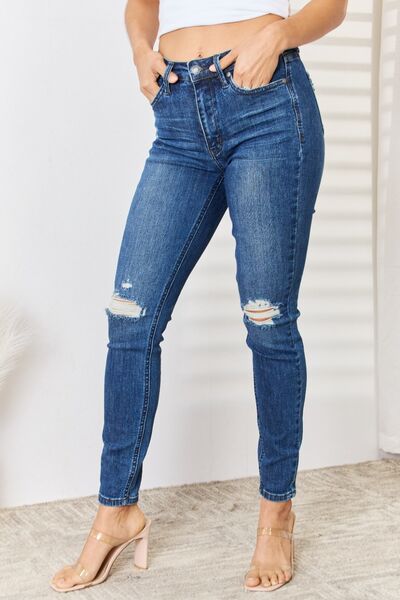 Kiala High-Waist Distressed Slim Jeans | Judy Blue