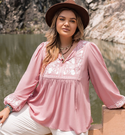 Carnation Pink Puff Sleeve Blouse | Curvy