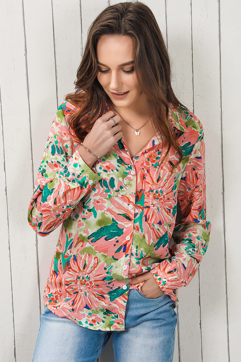 Tropical Floral Collared Shirt
