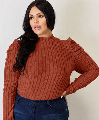 Ribbed Puff Sleeve Top