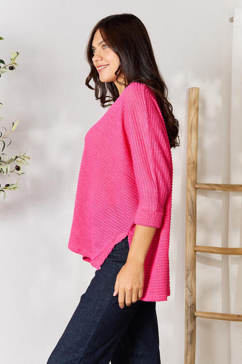 Fuchsia High-Low Slit Knit Top