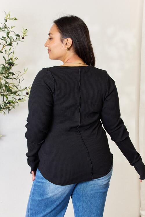 Back to the Basics Ribbed Long Sleeve Top | Black