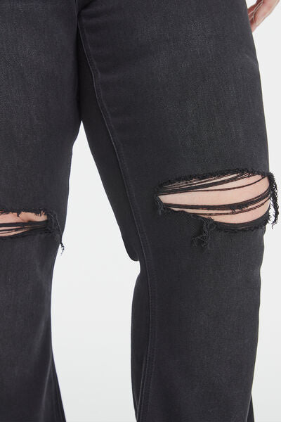 Risk It All High-Waist Distressed Raw Hem Flare Jeans | Bayeas