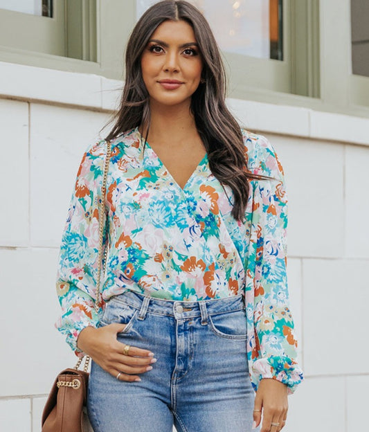 Floral Balloon Sleeve Top