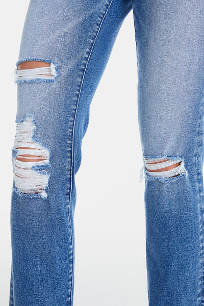 Cycle Through High-Waist Distressed Cat's Whiskers Straight Jeans | Bayeas