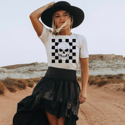 Checkered Skellie Graphic Tee or Sweatshirt - Bella Lia Boutique