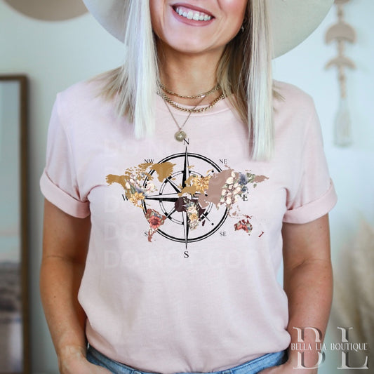 World Map Compass Graphic Tee or Sweatshirt - Bella Lia Boutique