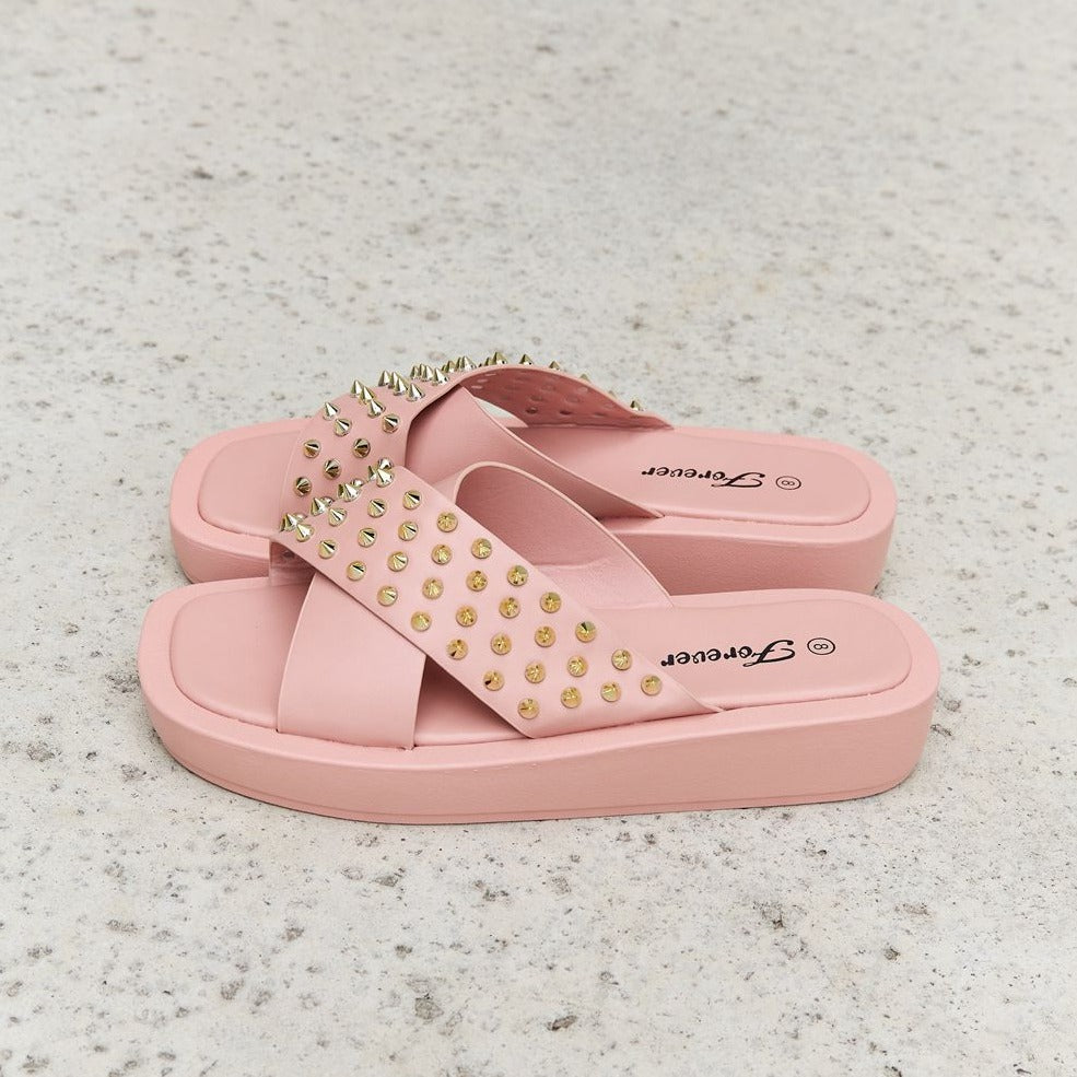 Quinn Studded Cross Strap Sandals | Blush