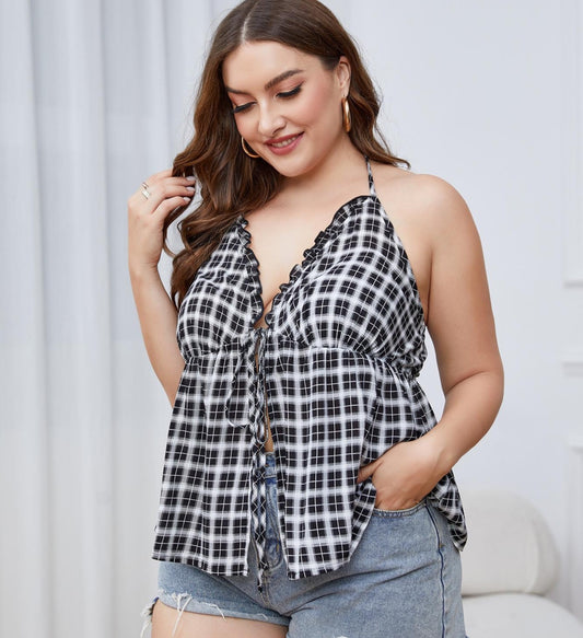 Plaid Halter Neck Cami | Curvy
