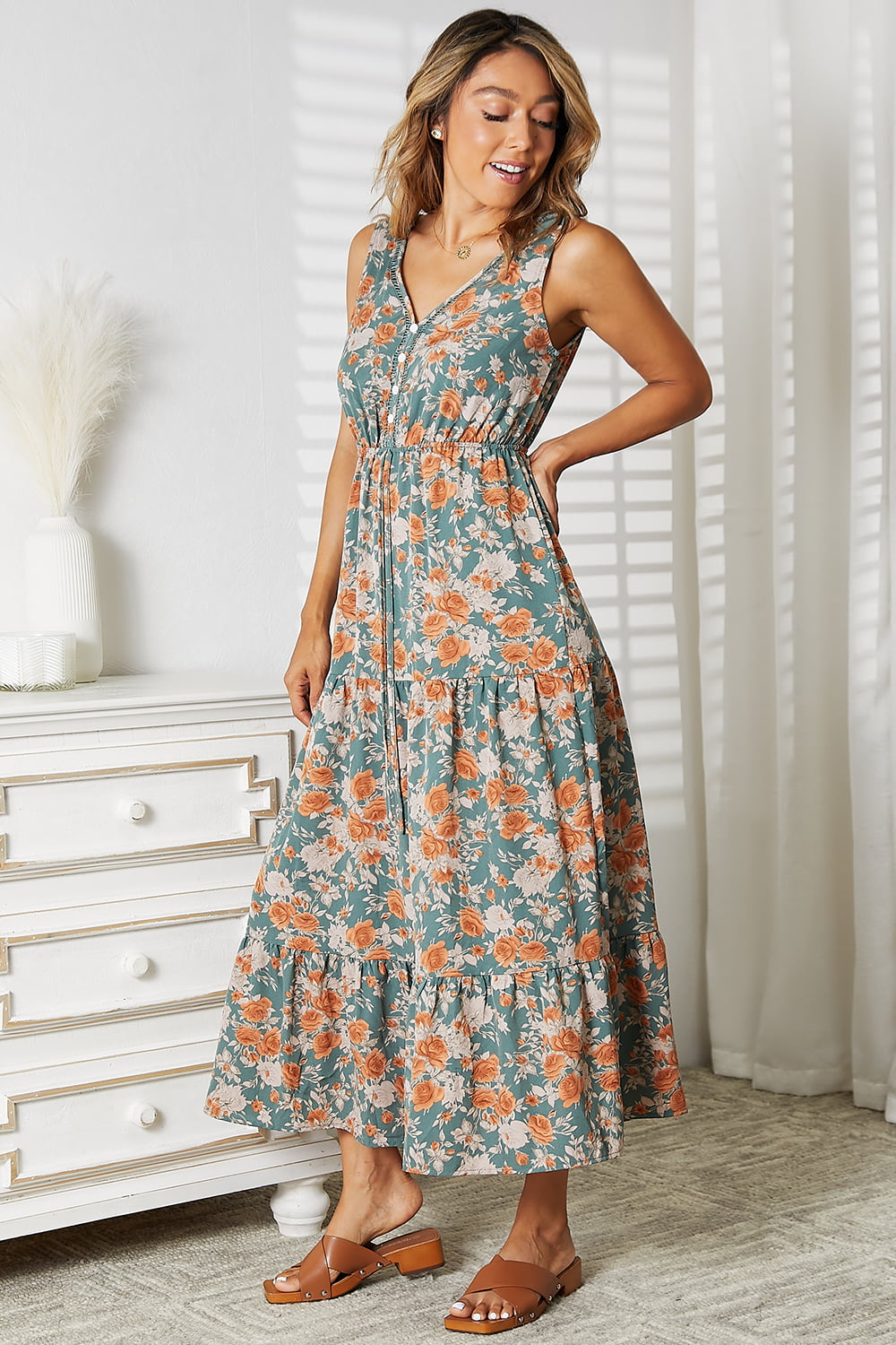 Fall Floral Tiered Sleeveless Dress