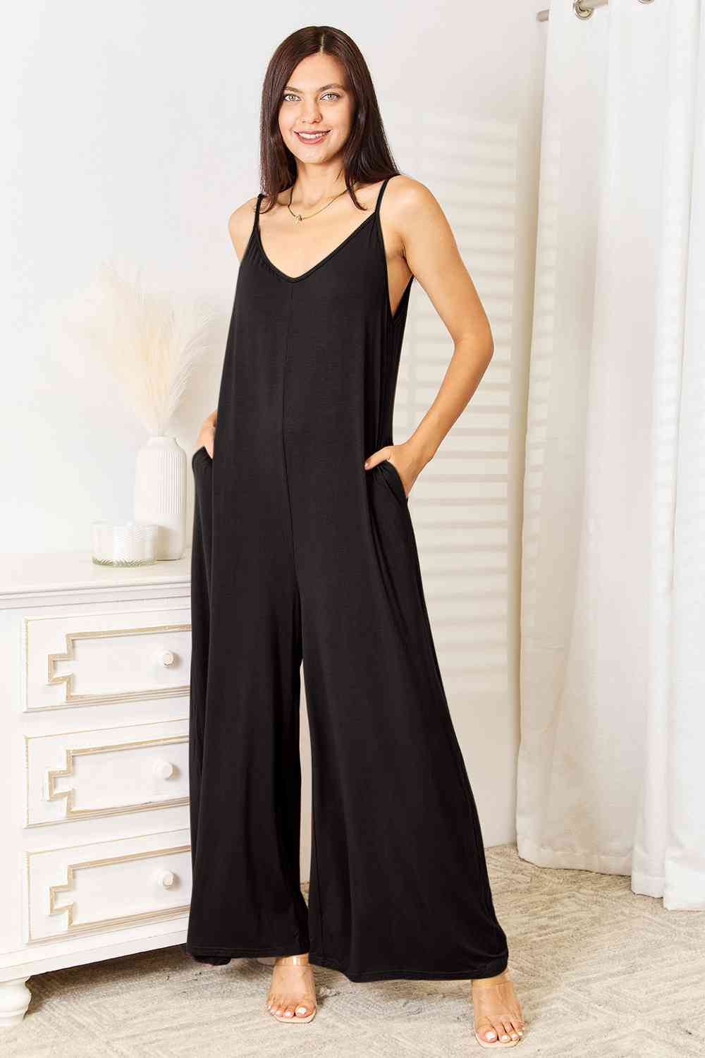 Ultra Soft Spaghetti Strap Wide Leg Jumpsuit